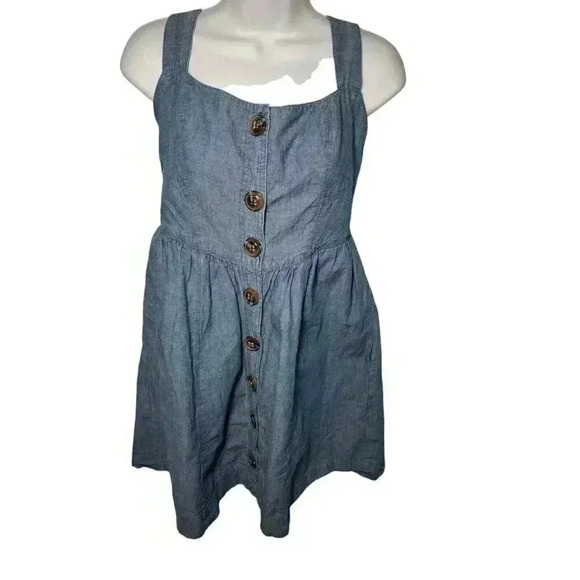 Free People Carolina Chambray Mini Dress denim button down size 6 academia - Picture 5 of 12